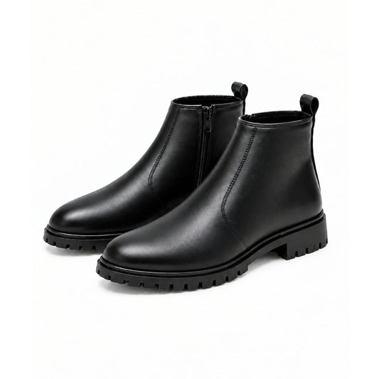 Black Leather Zip Chelsea Boots 203