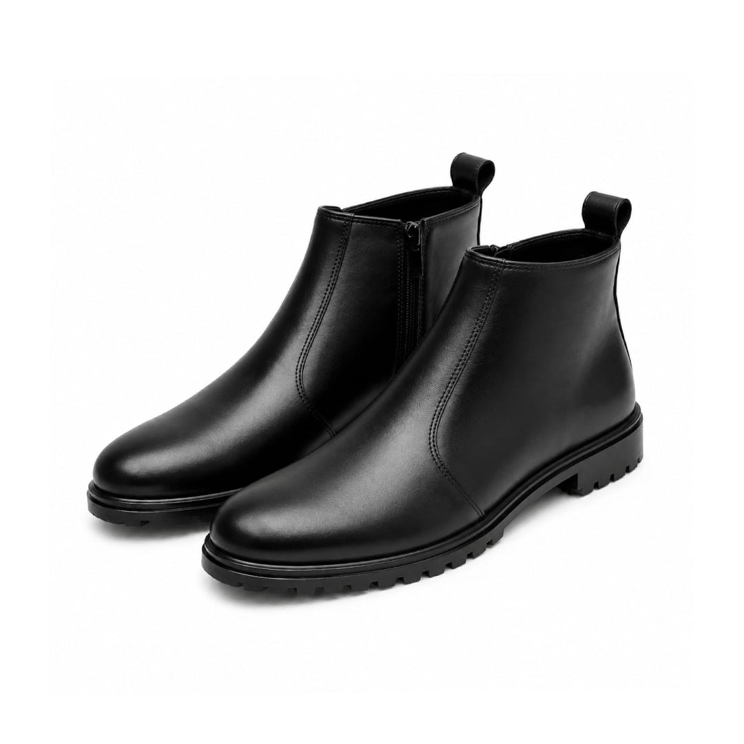 Black Leather Zip Chelsea Boots 203