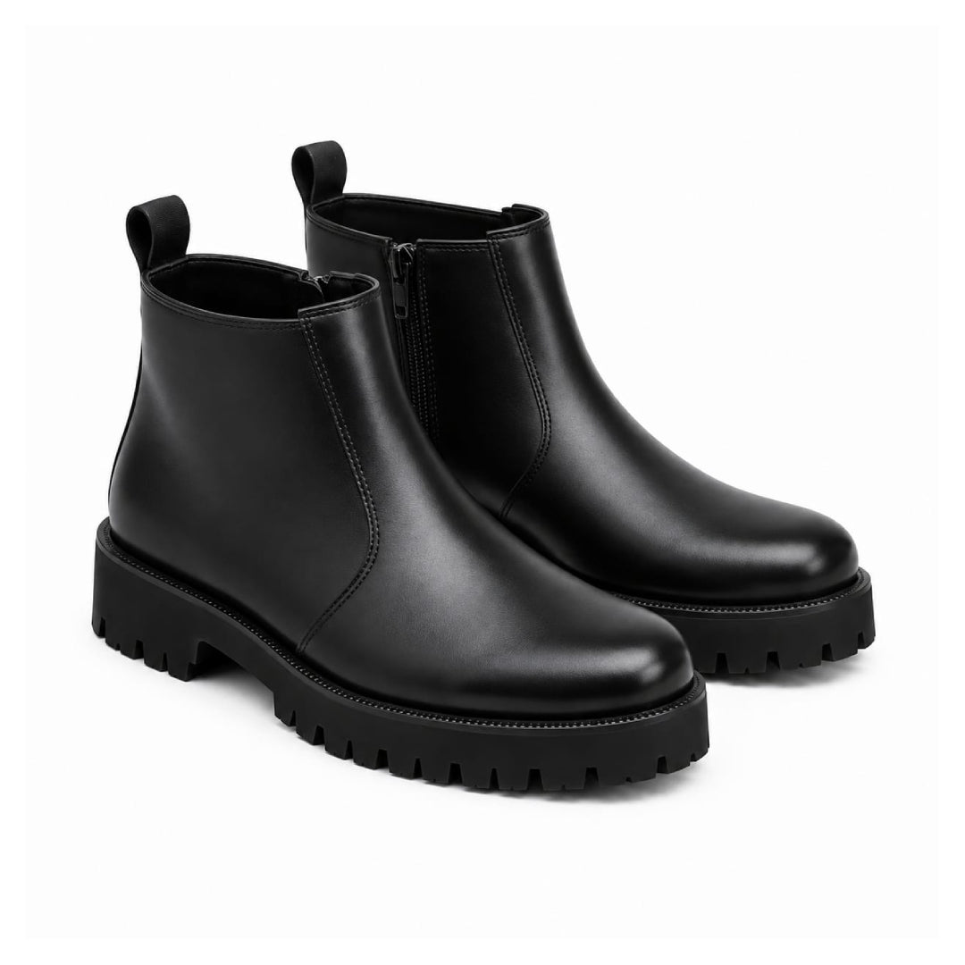 High Sole Chunky Zip Black Chelsea Boots 201