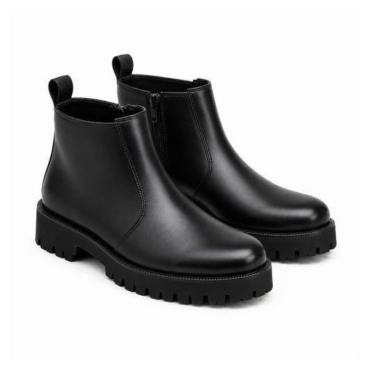High Sole Chunky Zip Black Chelsea Boots 201