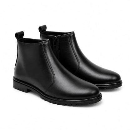 Black Leather Zip Chelsea Boots 203