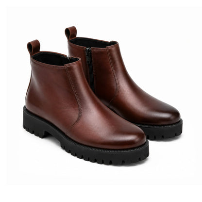 High Sole Chunky Zip Brown Chelsea Boots 202