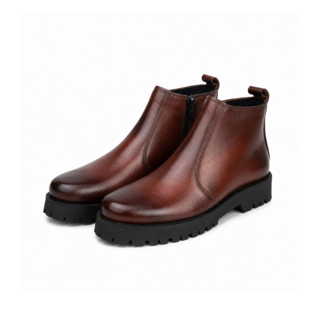 High Sole Chunky Zip Brown Chelsea Boots 202