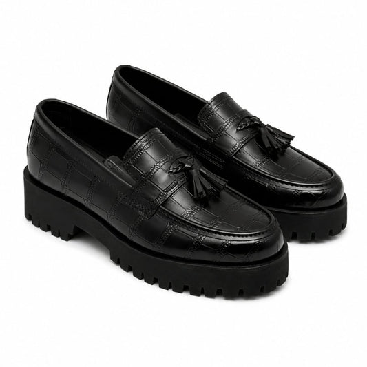 High Sole Black Croc Chunky 04