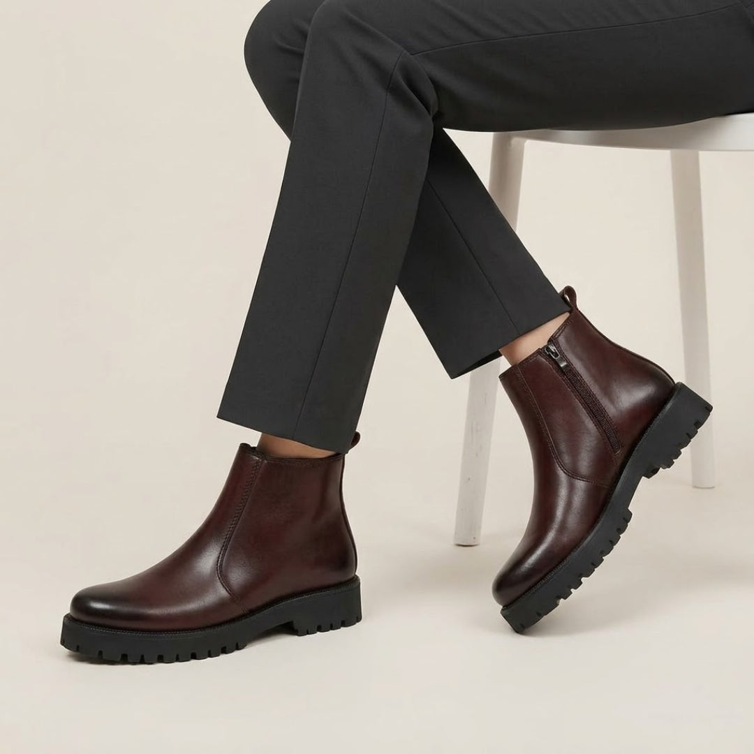 High Sole Chunky Zip Brown Chelsea Boots 202