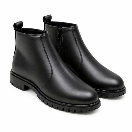 Black Leather Zip Chelsea Boots 203