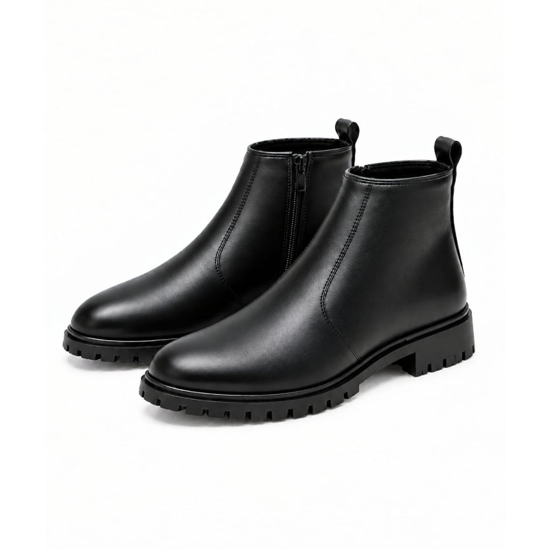 Black Leather Zip Chelsea Boots 203