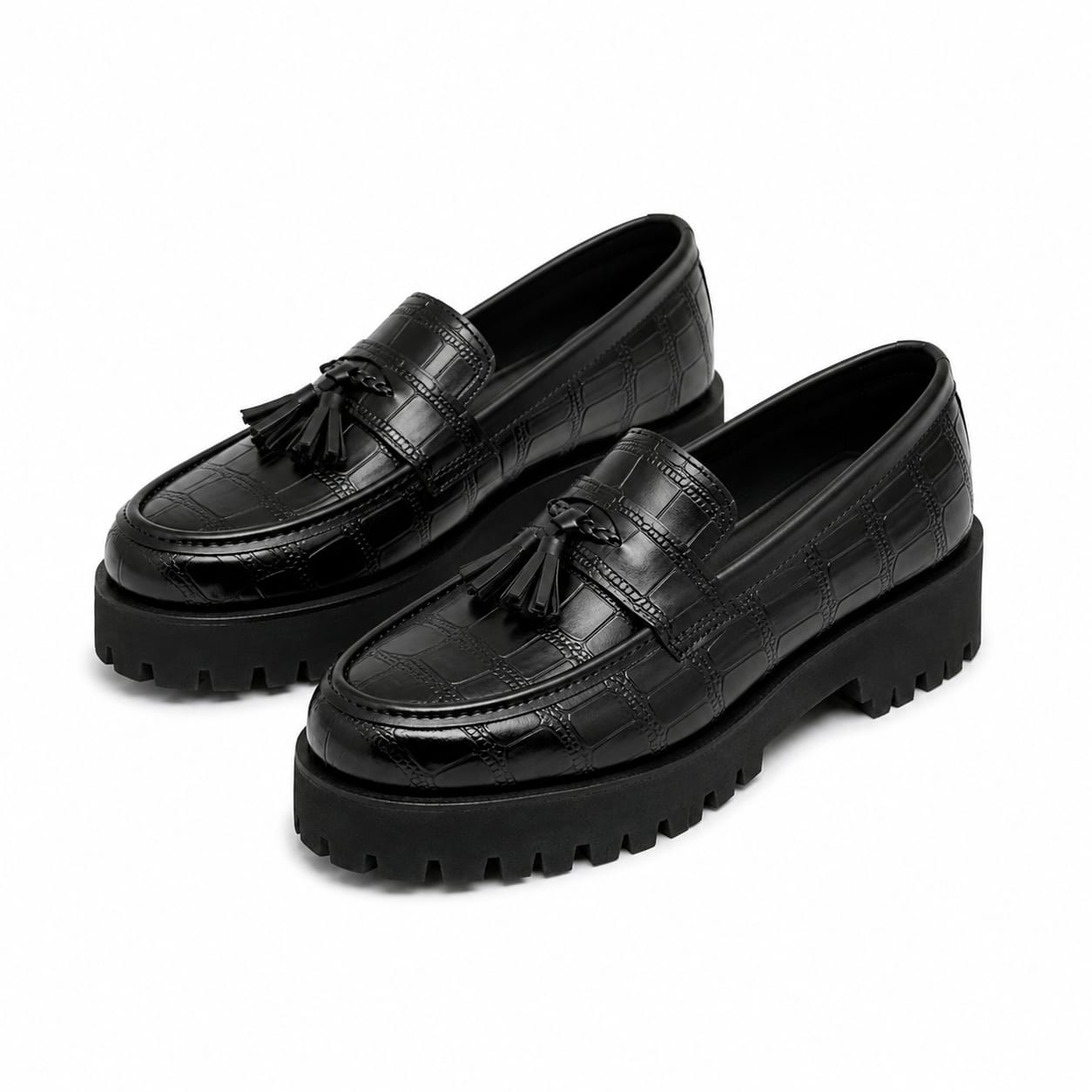 High Sole Black Croc Chunky 04