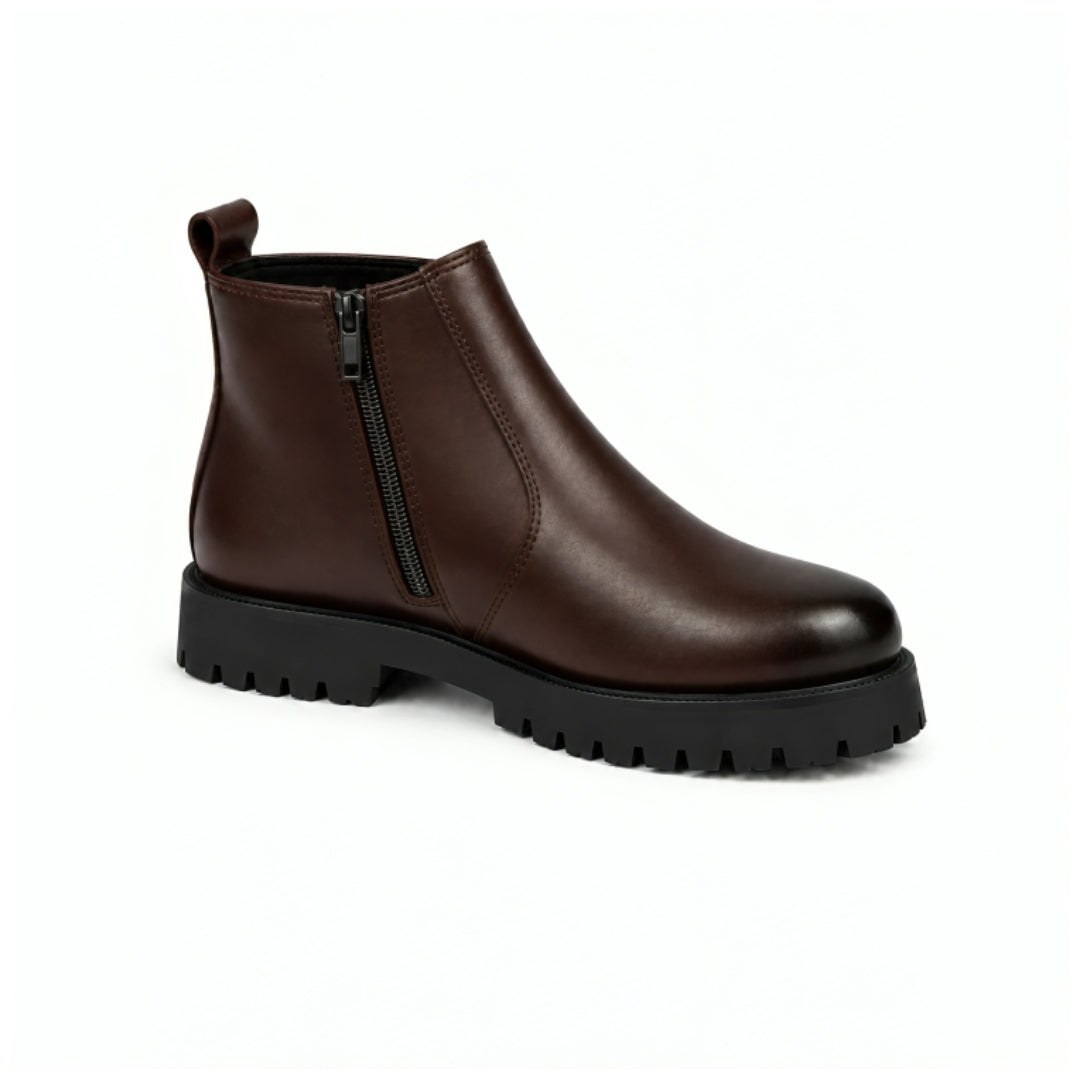 High Sole Chunky Zip Brown Chelsea Boots 202