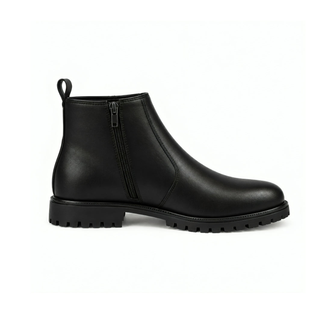 Black Leather Zip Chelsea Boots 203