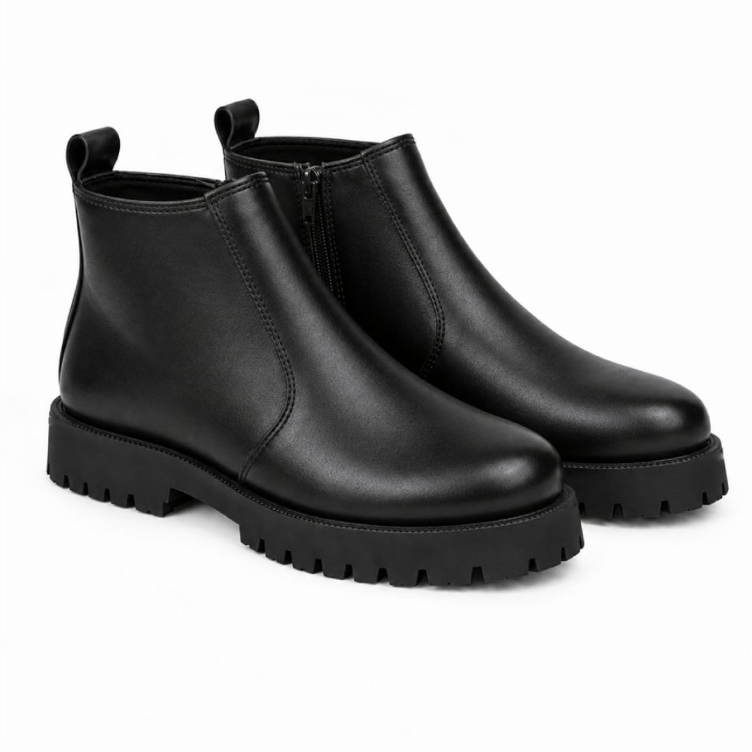 High Sole Chunky Zip Black Chelsea Boots 201