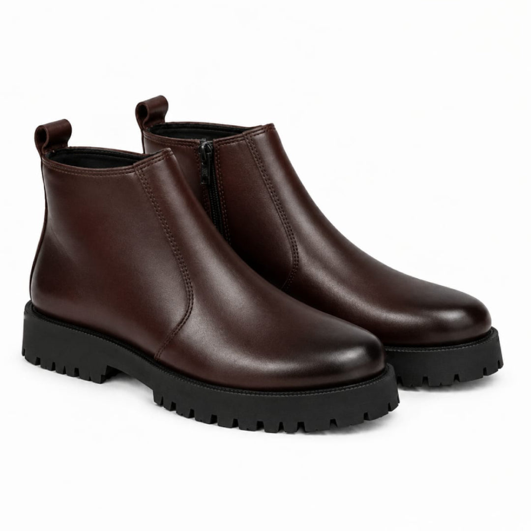 High Sole Chunky Zip Brown Chelsea Boots 202