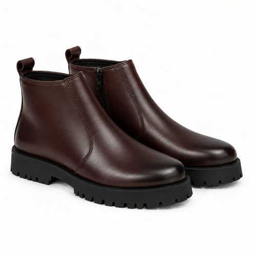 High Sole Chunky Zip Brown Chelsea Boots 202